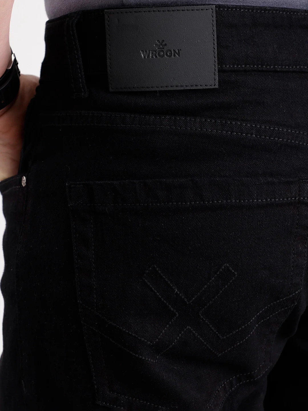 Solid Slim Tapered Denim Jeans  | Black - Image 6