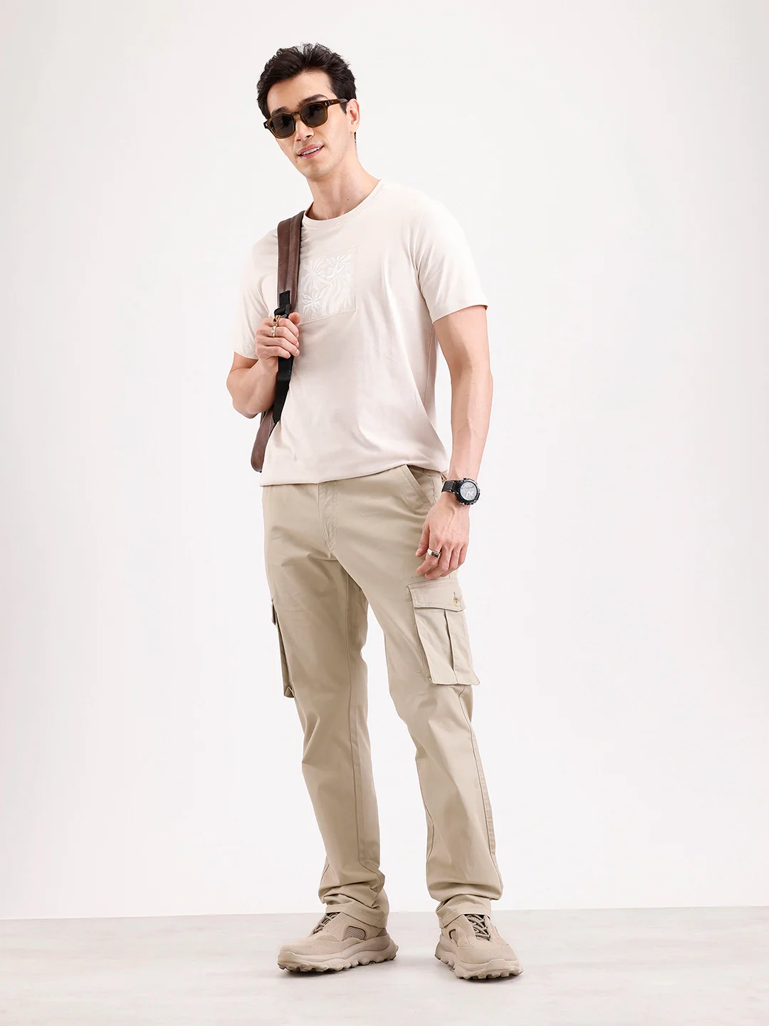 Solid Straight Fit Cargo Trouser   |  Beige - Image 2