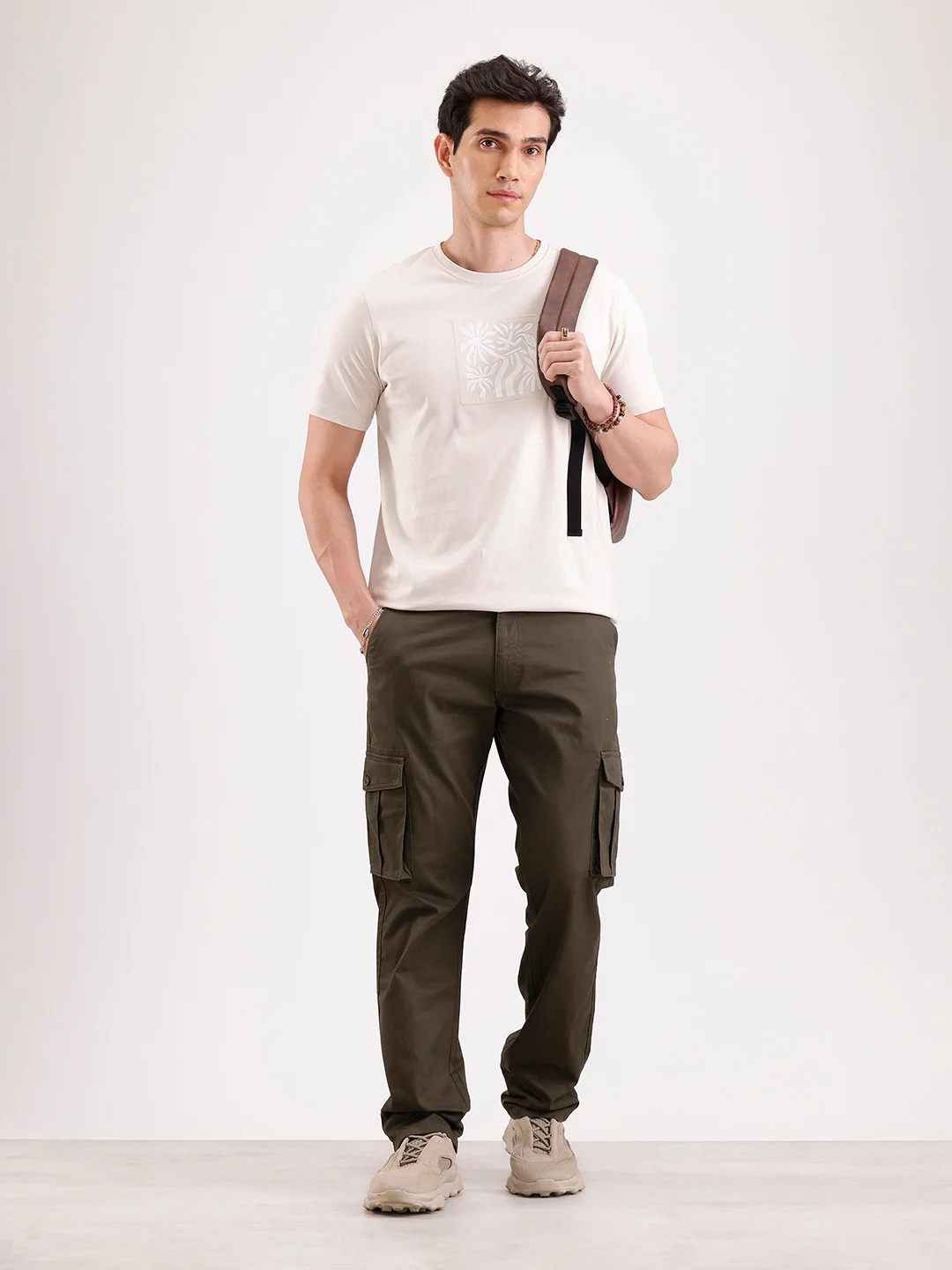 Solid Straight Fit Cargo Trouser   |  Olive - Image 2