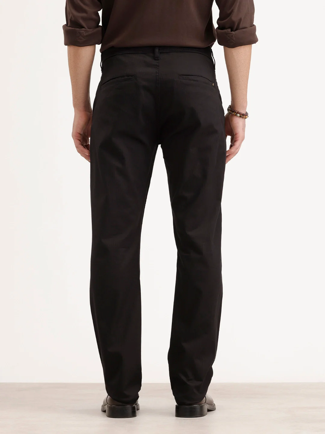 Solid Straight Fit Herringbone Trouser | Black - Image 3