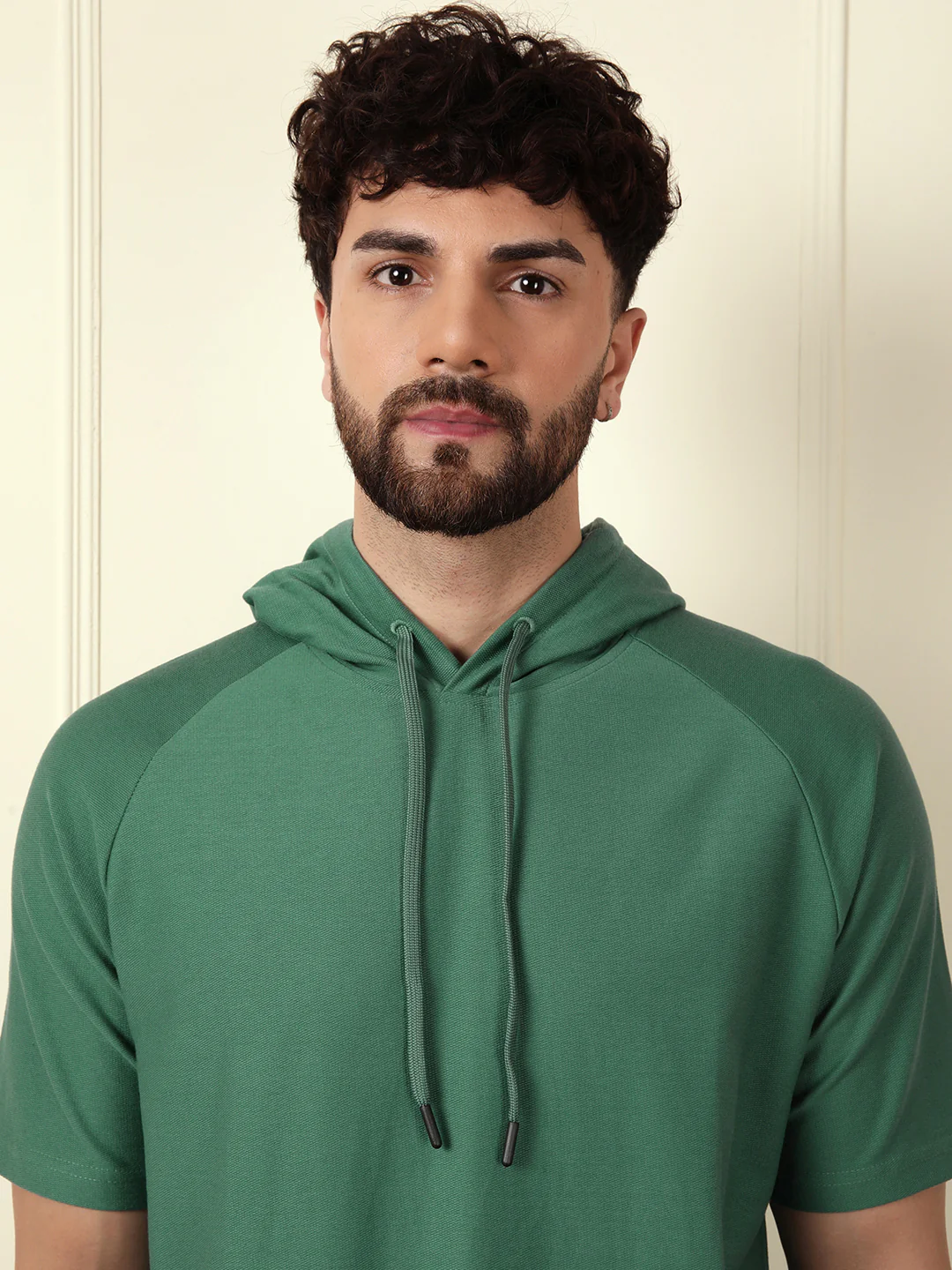 Solid Teal Half Sleeve Hooded T-Shirt - Image 5