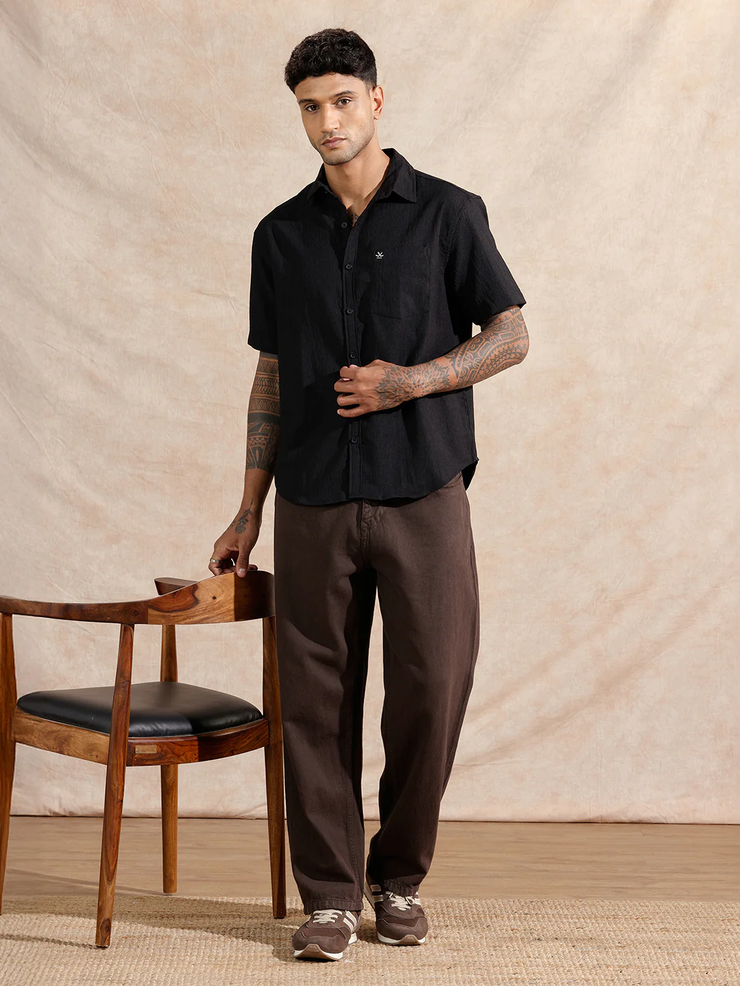 Solid Textured Comfort Fit Shirt | Black - Image 2