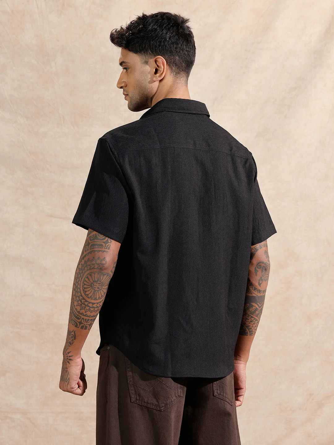 Solid Textured Comfort Fit Shirt | Black - Image 3
