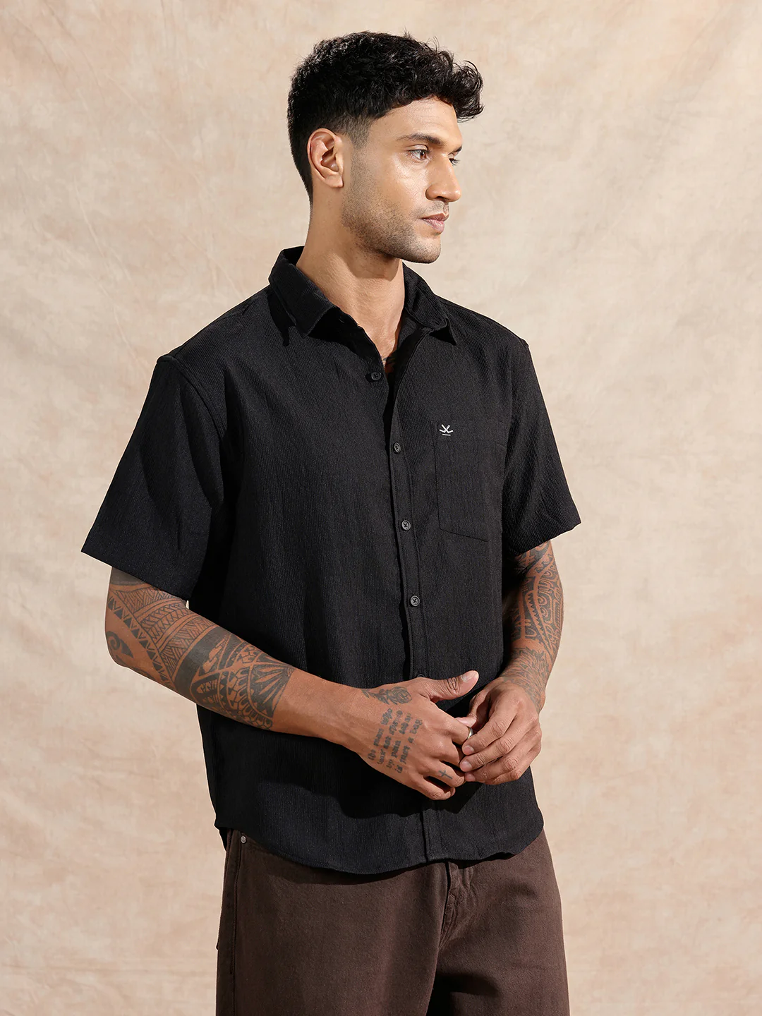 Solid Textured Comfort Fit Shirt | Black - Image 4