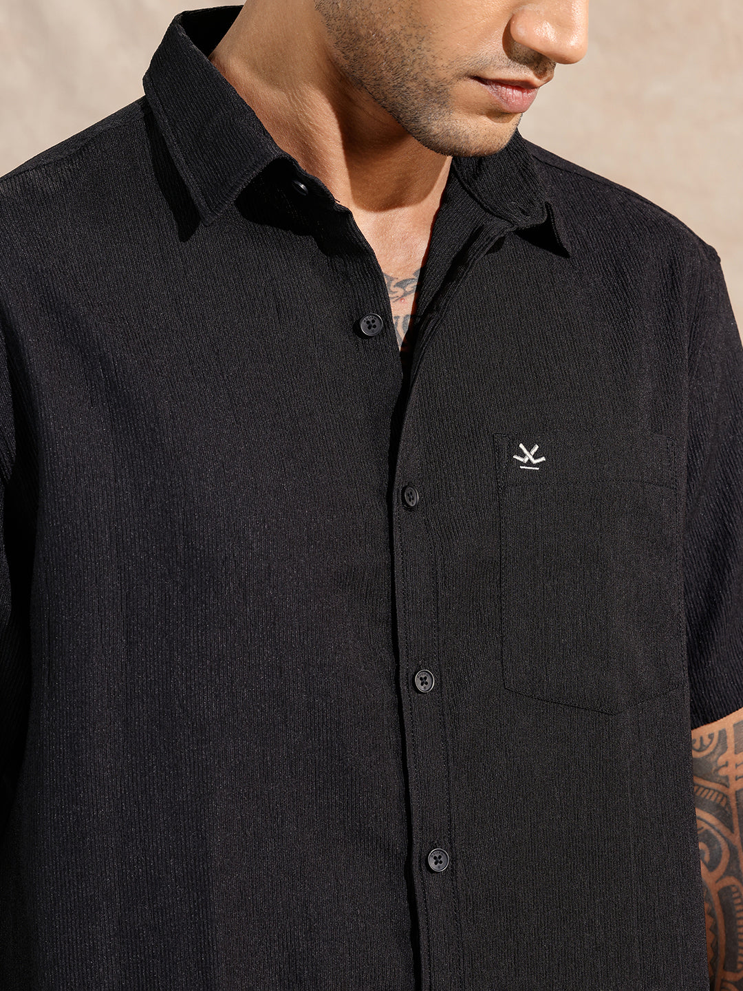 Solid Textured Comfort Fit Shirt | Black - Image 5