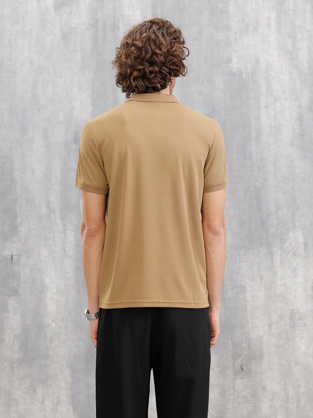 Solid Textured Slim Fit Polo T-Shirt | Brown - Image 3