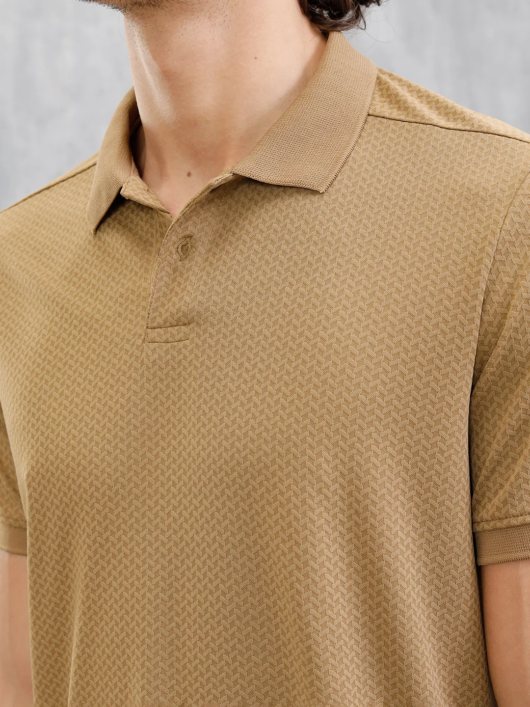 Solid Textured Slim Fit Polo T-Shirt | Brown - Image 4