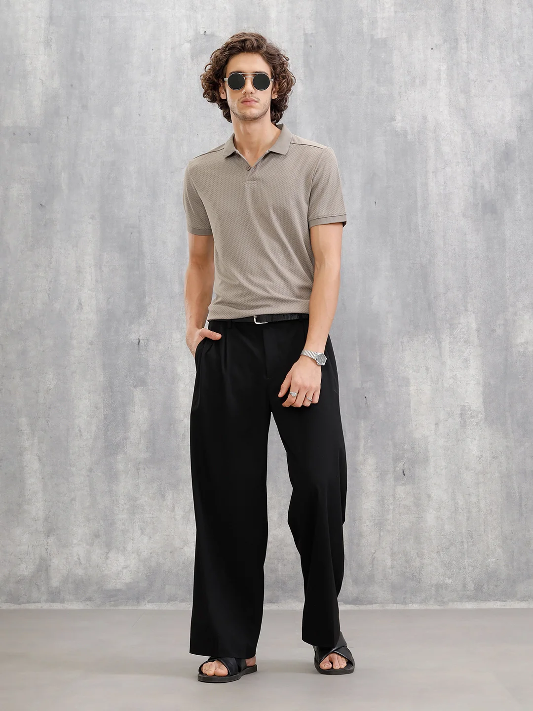 Solid Textured Slim Fit Polo T-Shirt | Brown - Image 2