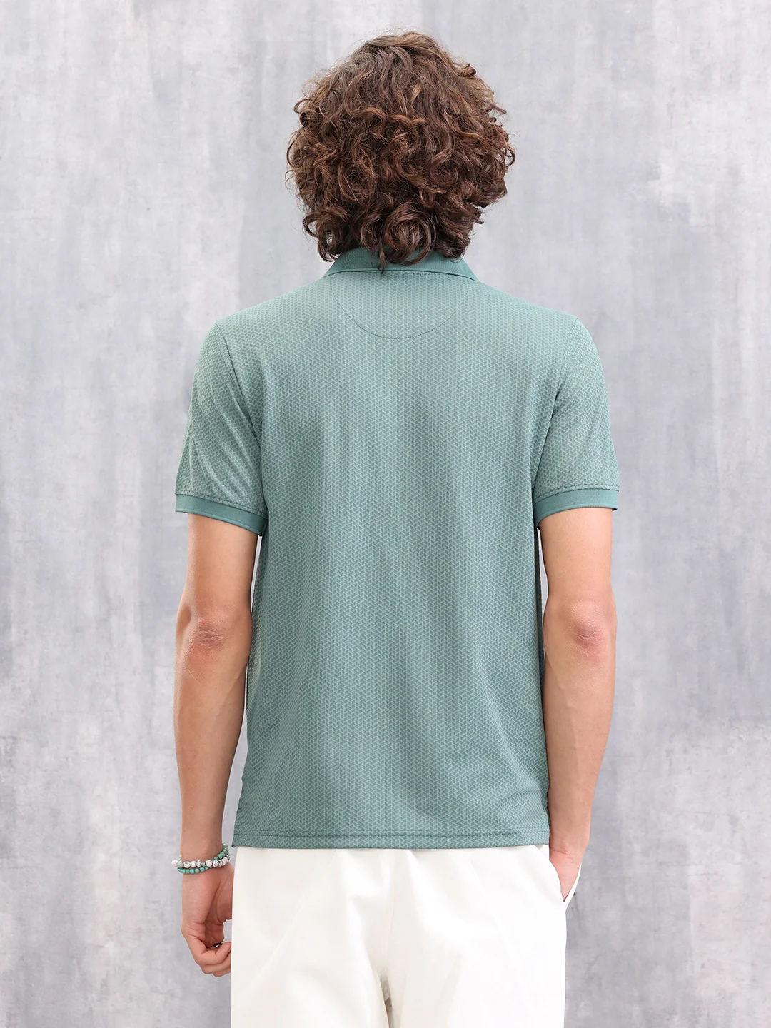 Solid Textured Slim Fit Polo T-Shirt | Green - Image 3