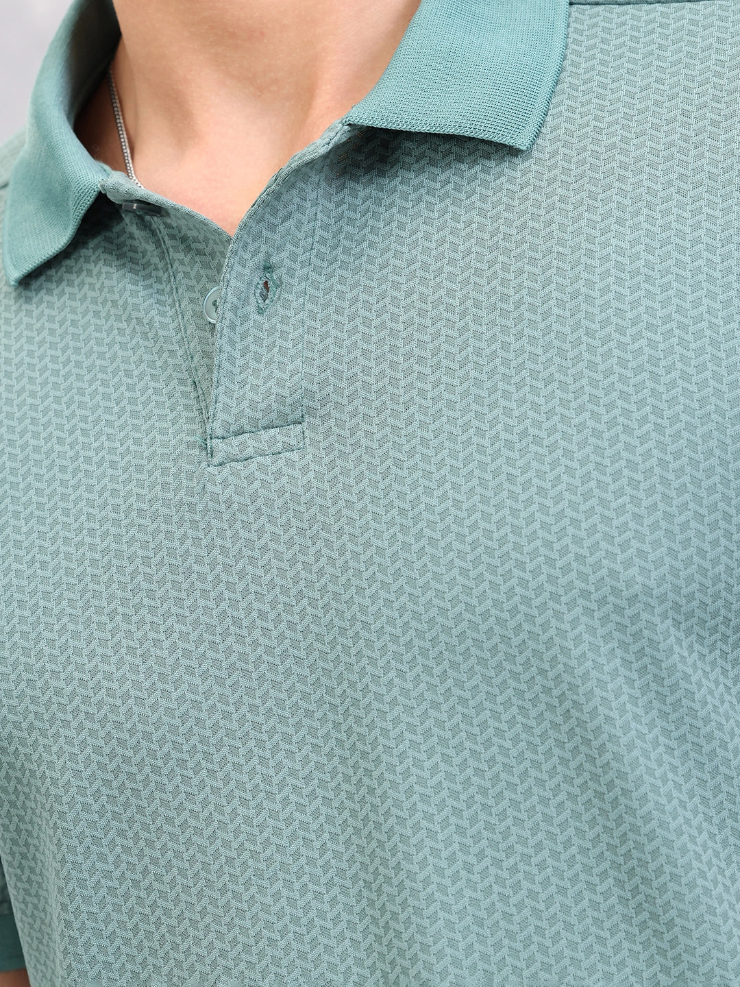 Solid Textured Slim Fit Polo T-Shirt | Green - Image 5