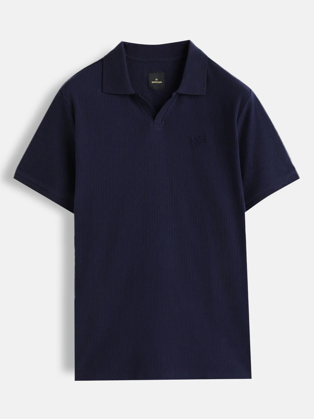 Solid Textured Slim Fit Polo T-Shirt  | Navy Blue - Image 2
