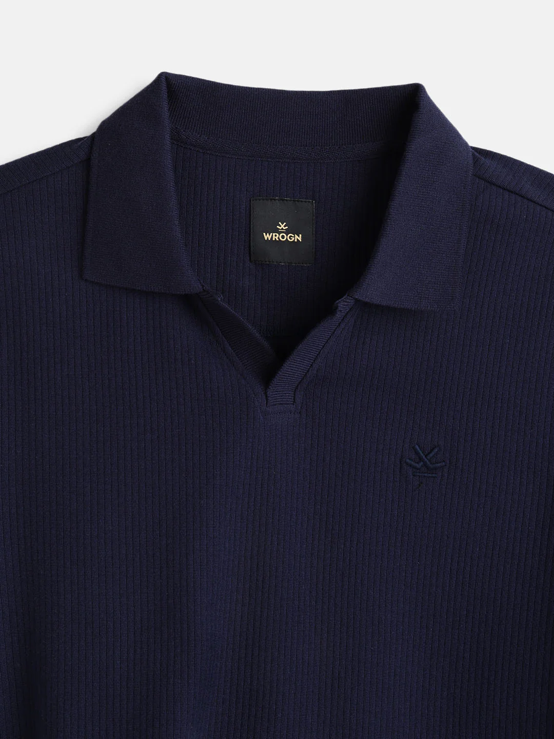 Solid Textured Slim Fit Polo T-Shirt  | Navy Blue - Image 3