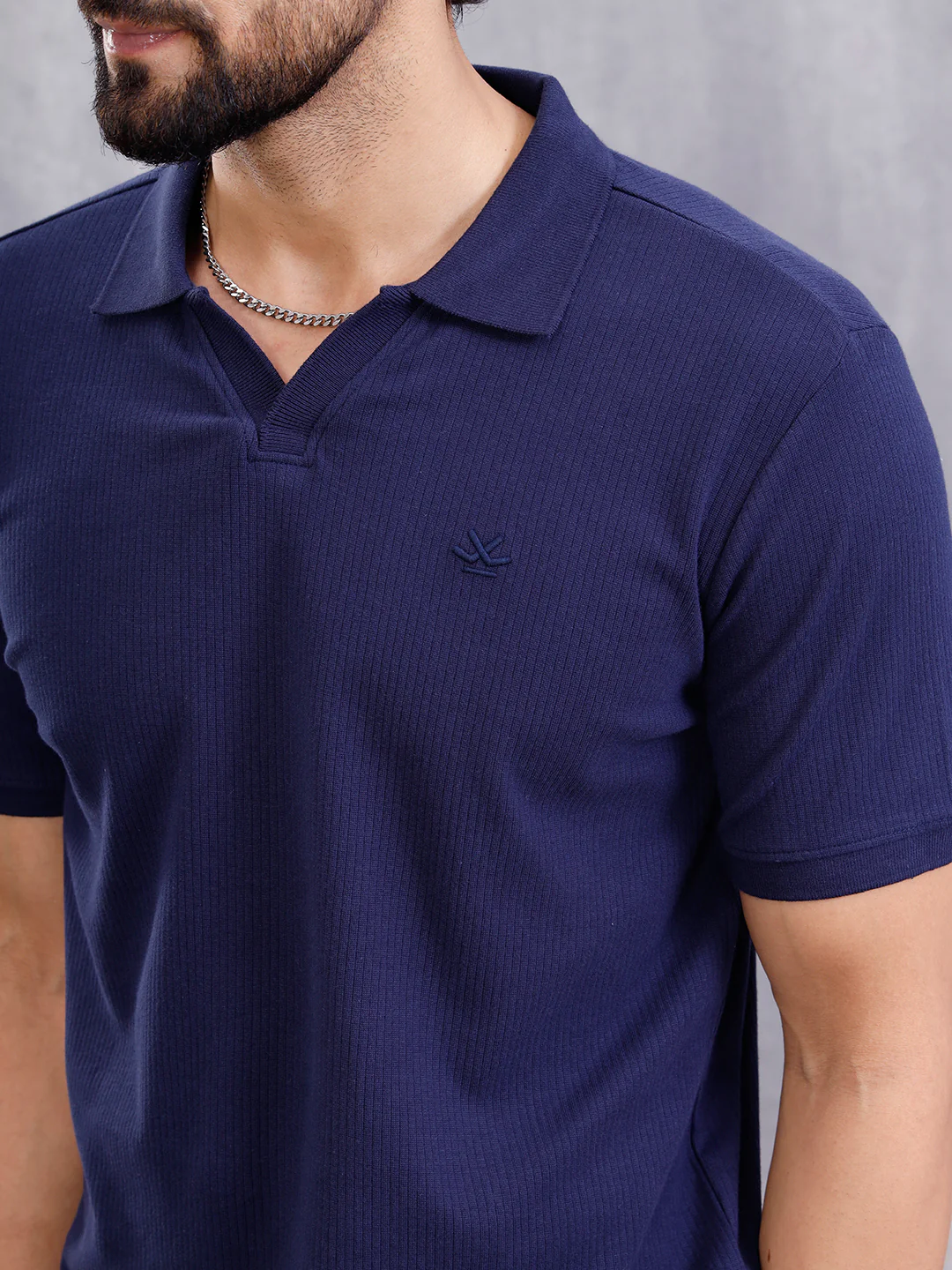 Solid Textured Slim Fit Polo T-Shirt  | Navy Blue - Image 7