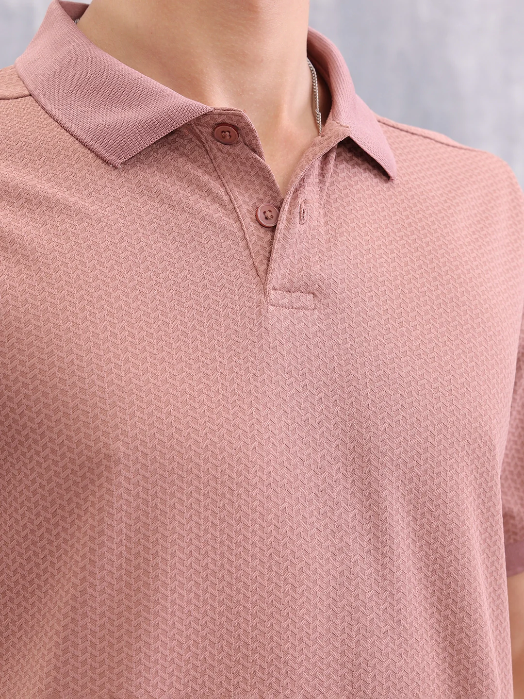 Solid Textured Slim Fit Polo T-Shirt | Pink - Image 5