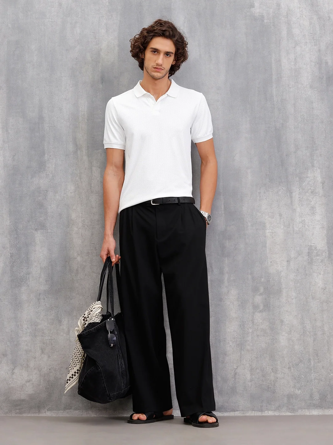 Solid Textured Slim Fit Polo T-Shirt | White - Image 2