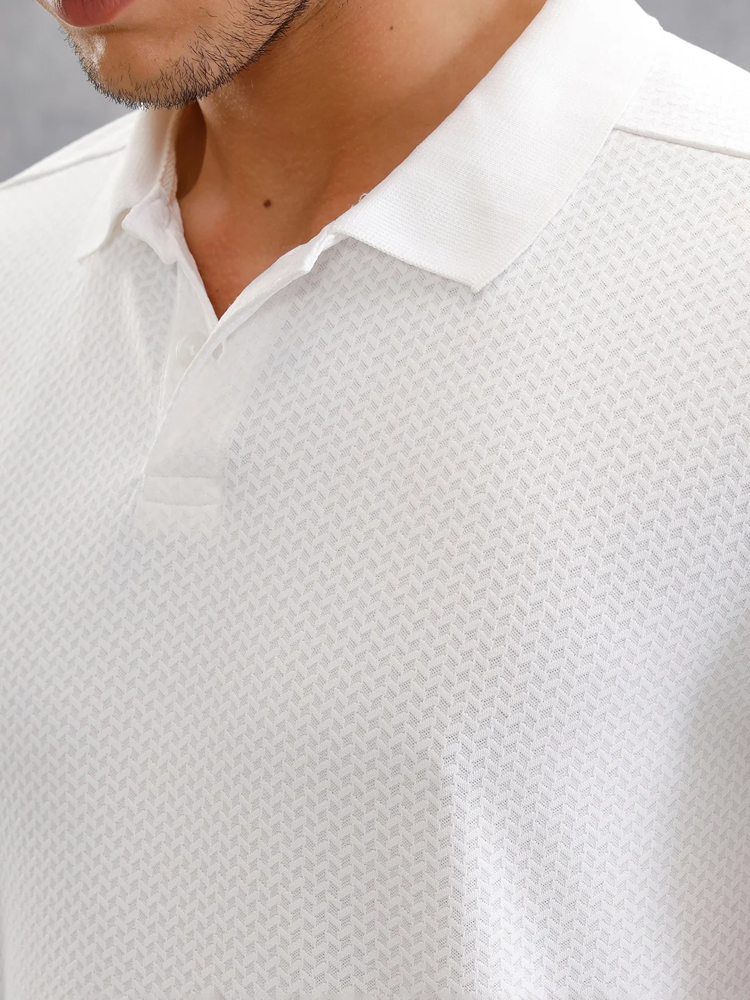 Solid Textured Slim Fit Polo T-Shirt | White - Image 5
