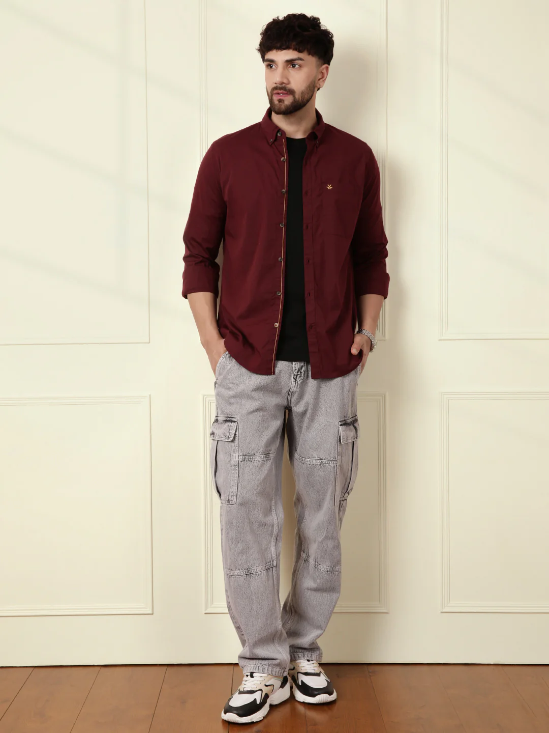 Solid Cotton Blend Shirt | Wine - Image 3