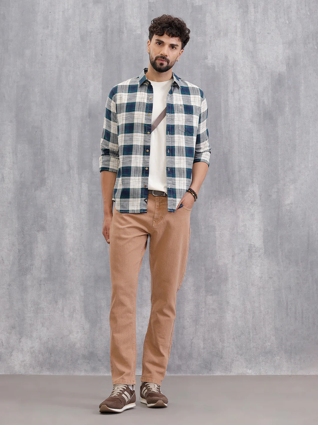 Space Dyed Check Shirt In Slim Fit | Teal - Image 2