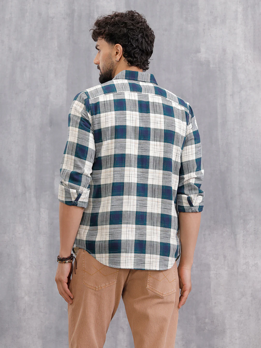 Space Dyed Check Shirt In Slim Fit | Teal - Image 3