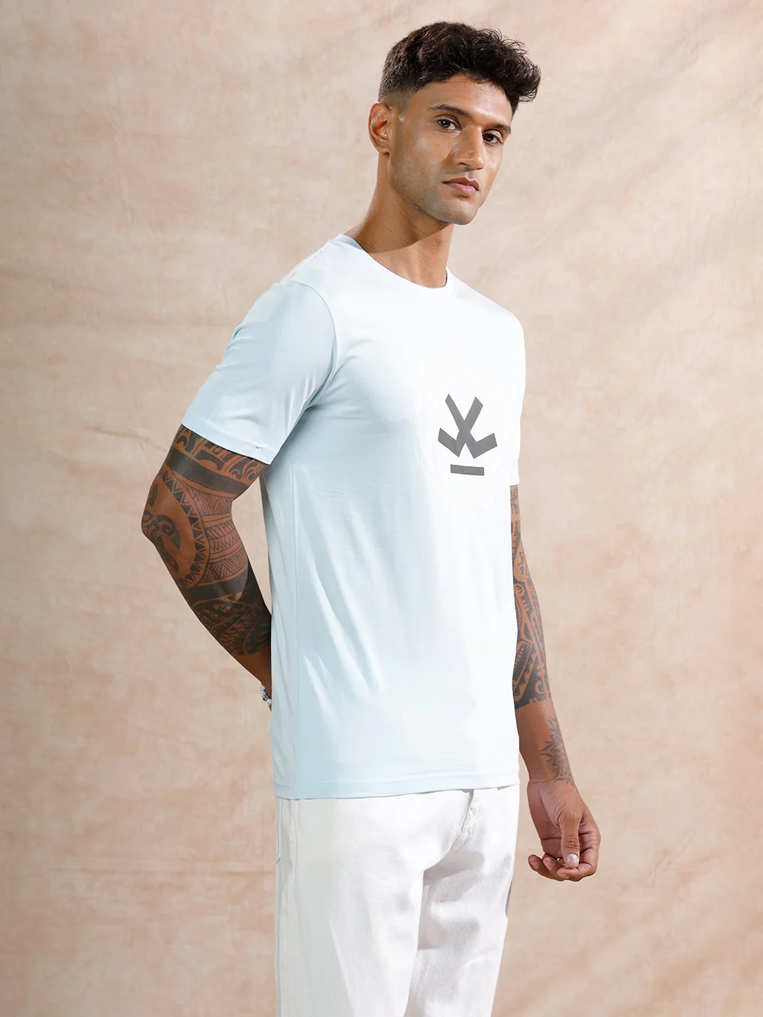Spiral Circles Logo Printed T-Shirt | Blue - Image 4