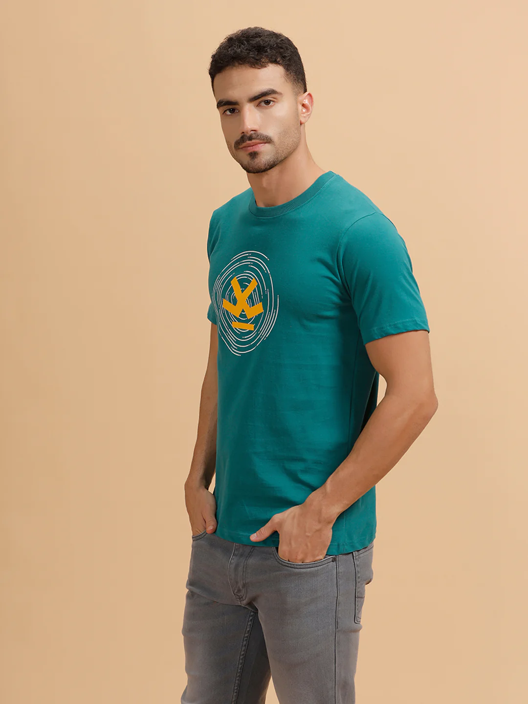 Spiral Motion Placement Printed T-Shirt | Teal - Image 4