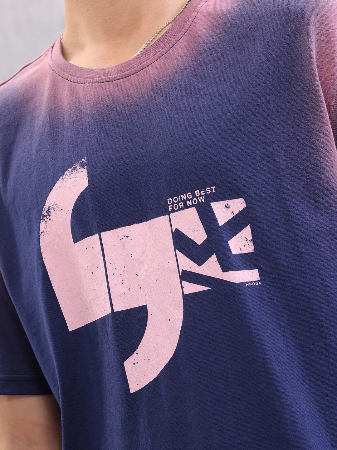 Spray Washed Effect Graphic Printed Oversized Fit T-shirt | Blue - Image 5