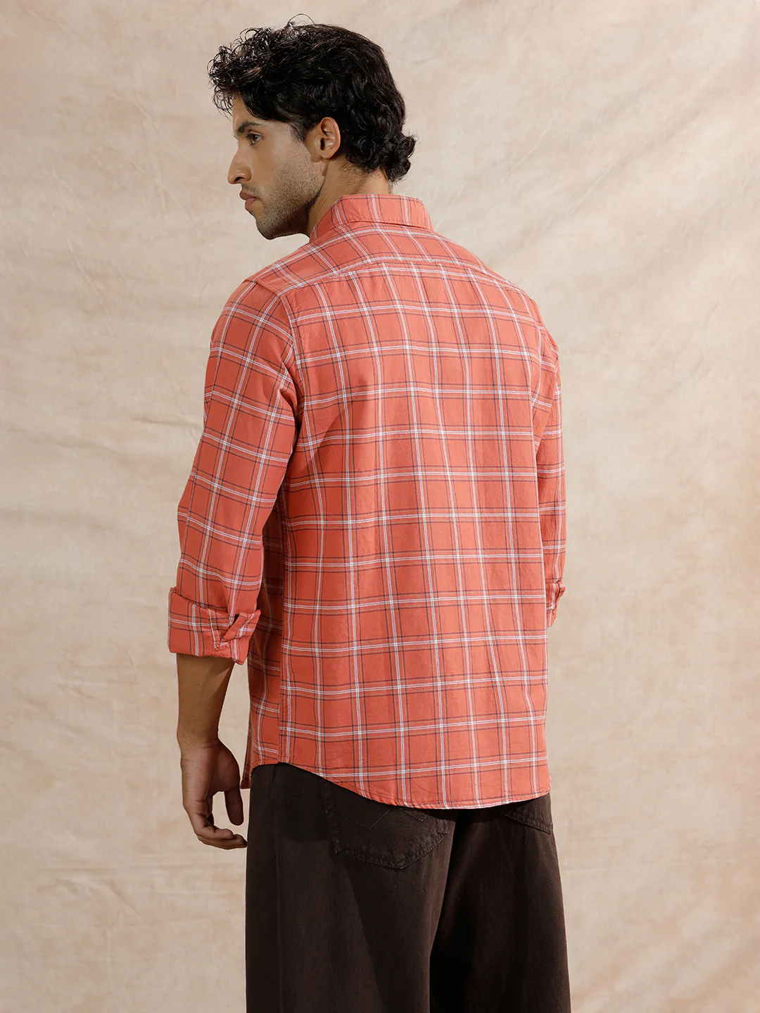 Square Checks Regular Fit Shirt | Dark Peach - Image 3