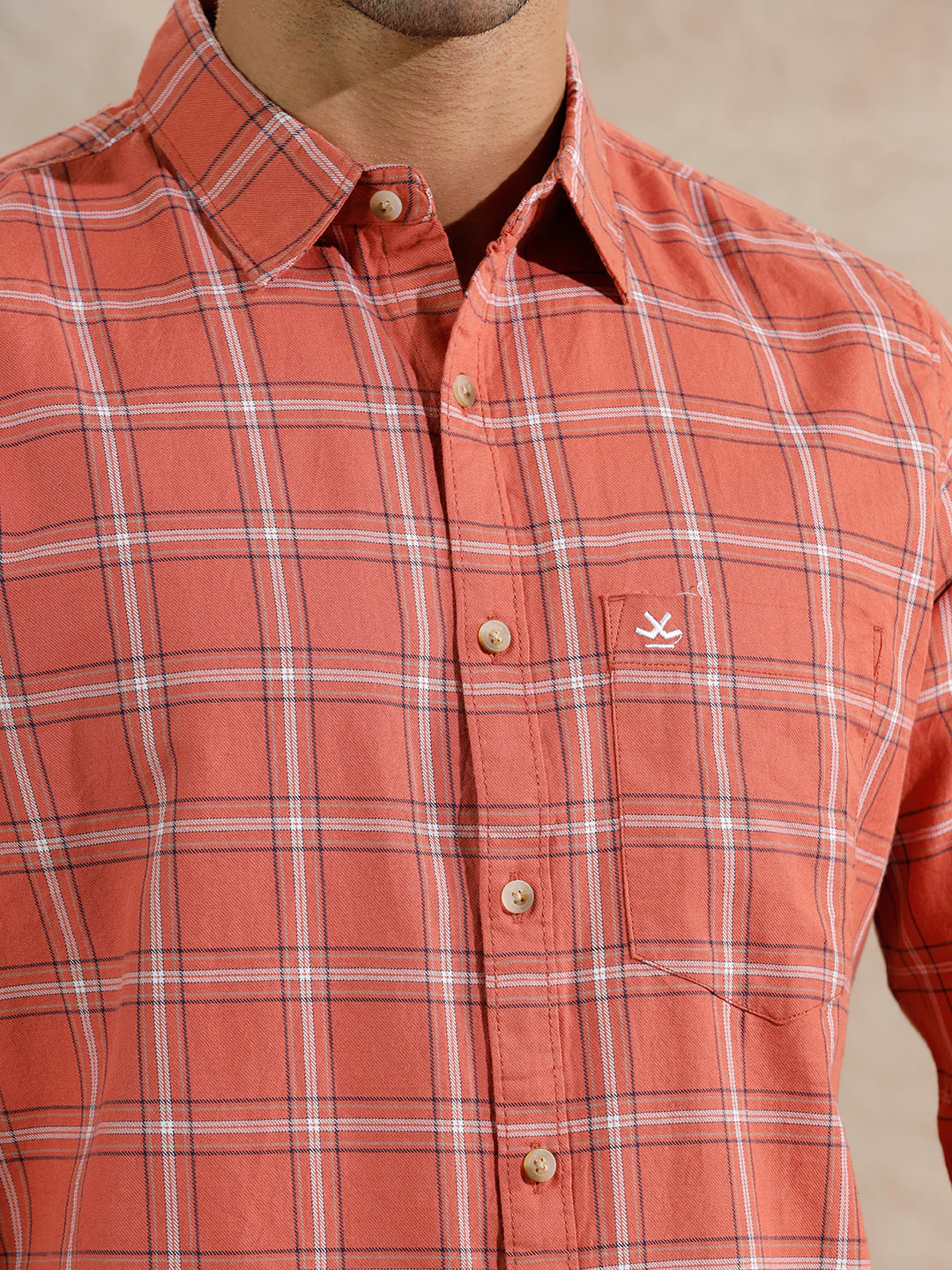 Square Checks Regular Fit Shirt | Dark Peach - Image 5