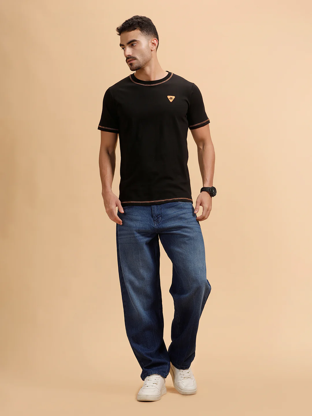Stitch Detail Short Sleeve T-Shirt | Black - Image 2