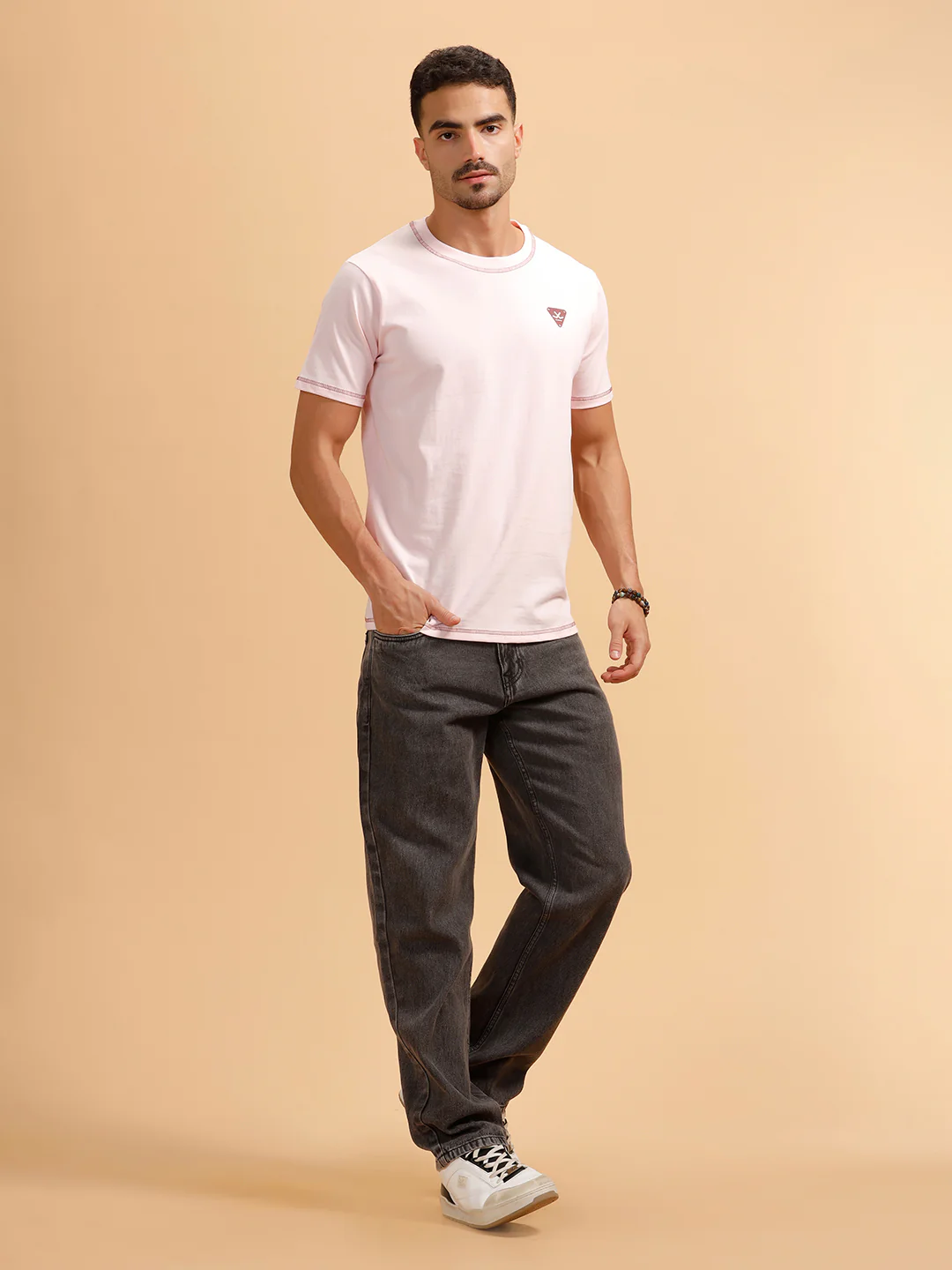 Stitch Detail Short Sleeve T-Shirt | Pink - Image 2