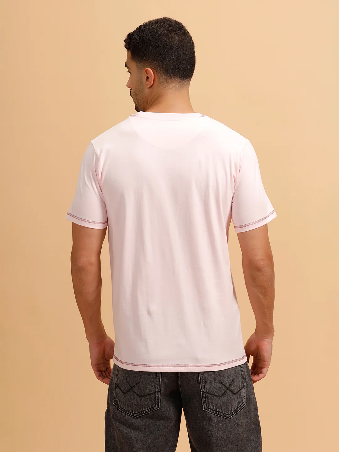 Stitch Detail Short Sleeve T-Shirt | Pink - Image 3