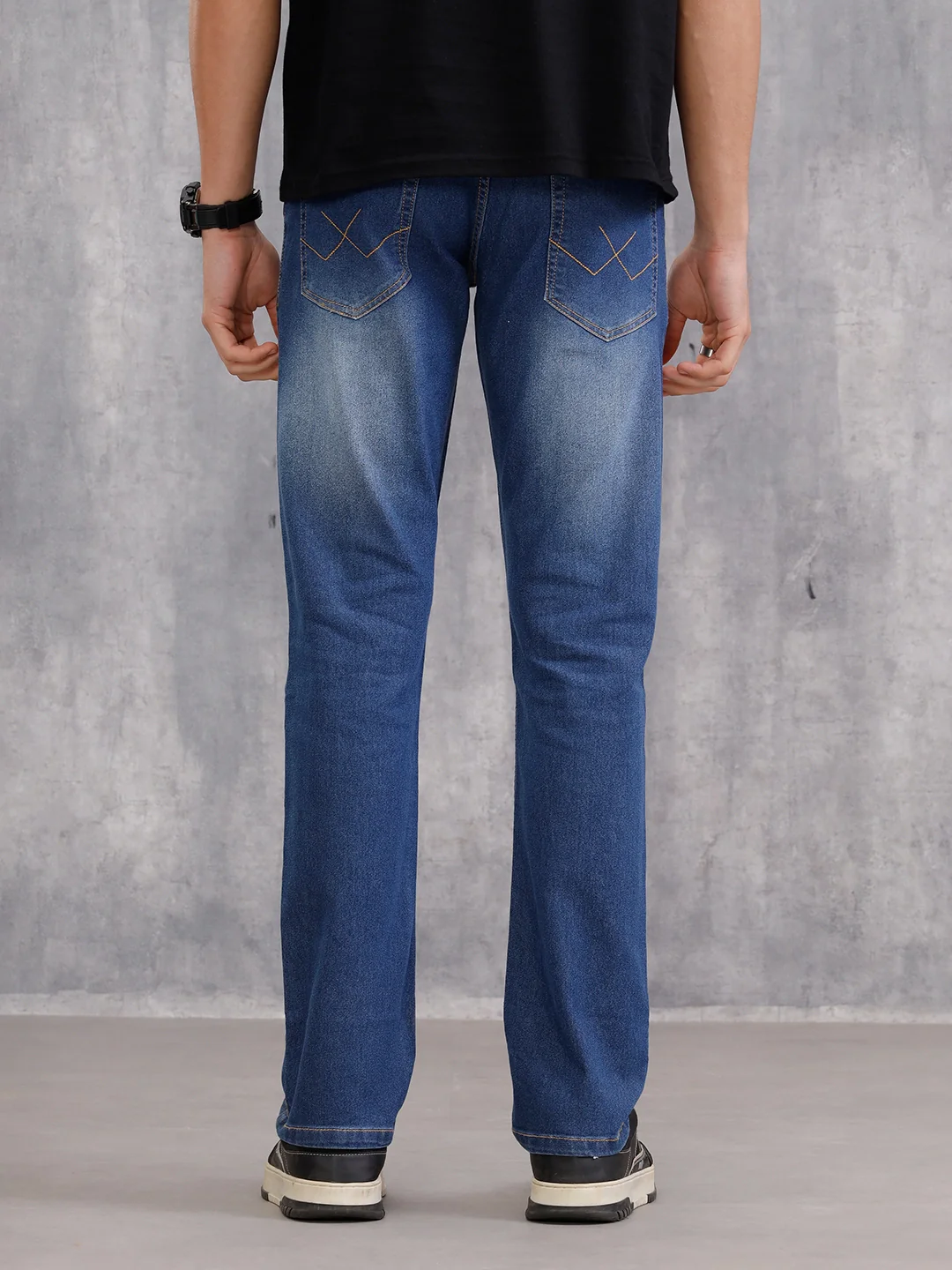 Straight Cotton Stretched Mid Washed Jeans |  Dark Stone - Image 3