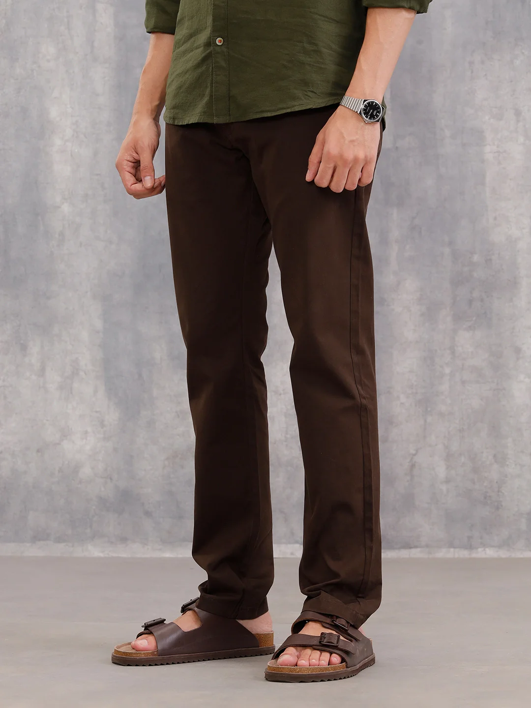 Straight Fit Cotton Stretch Chino I Brown - Image 4
