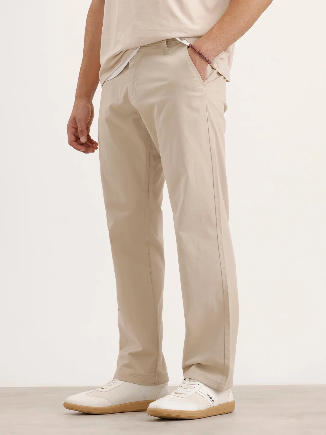 Straight Fit Solid Chinos | Beige - Image 4