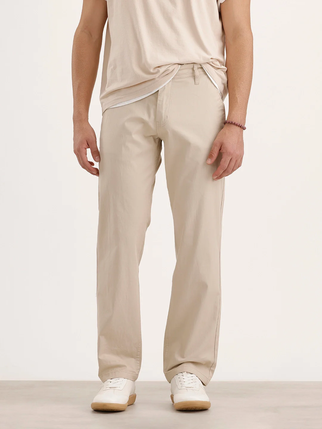 Straight Fit Solid Chinos | Beige - Image 6