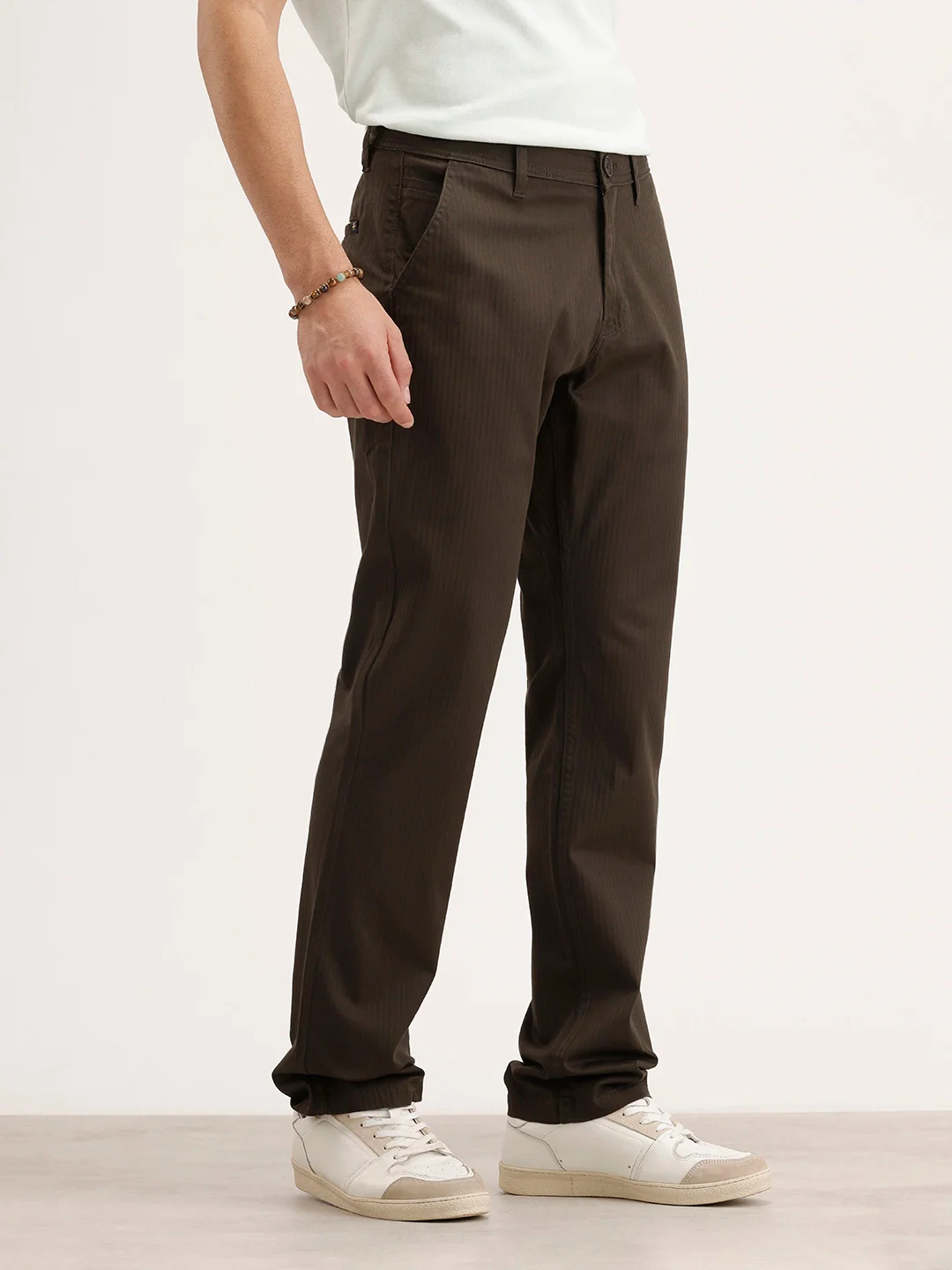 Straight Fit Herringbone Trouser | Olive - Image 4