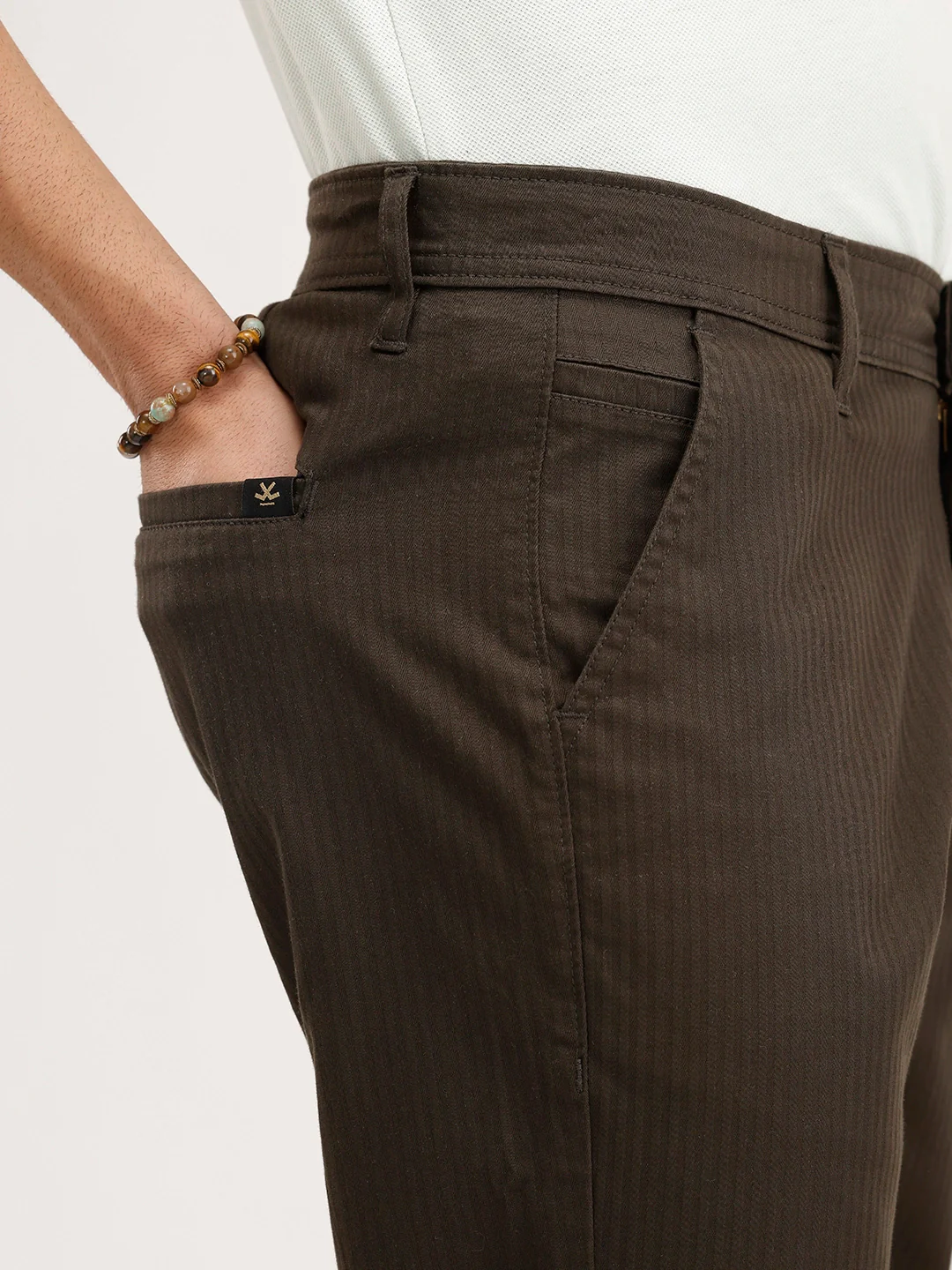 Straight Fit Herringbone Trouser | Olive - Image 5