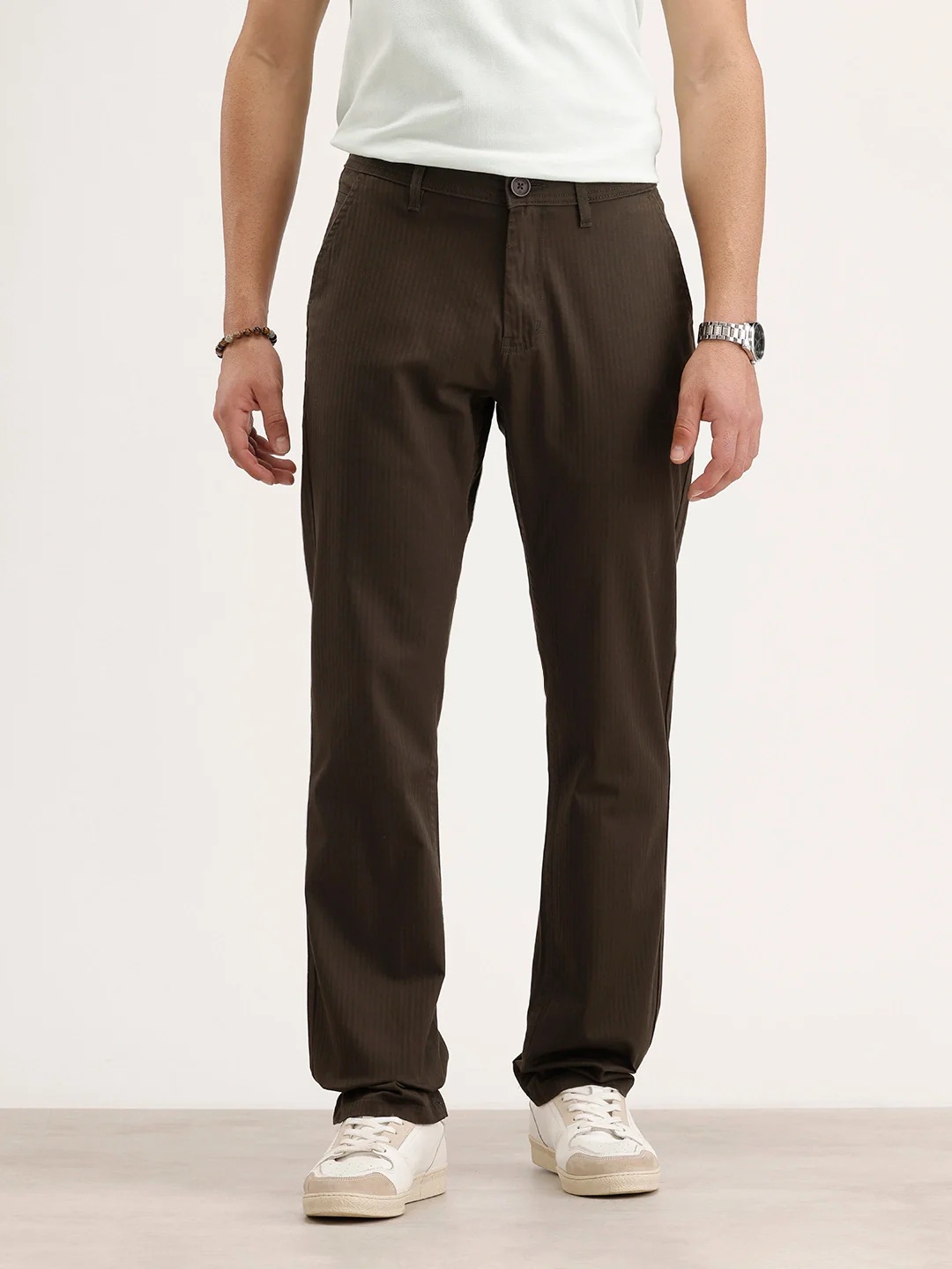 Straight Fit Herringbone Trouser | Olive - Image 6