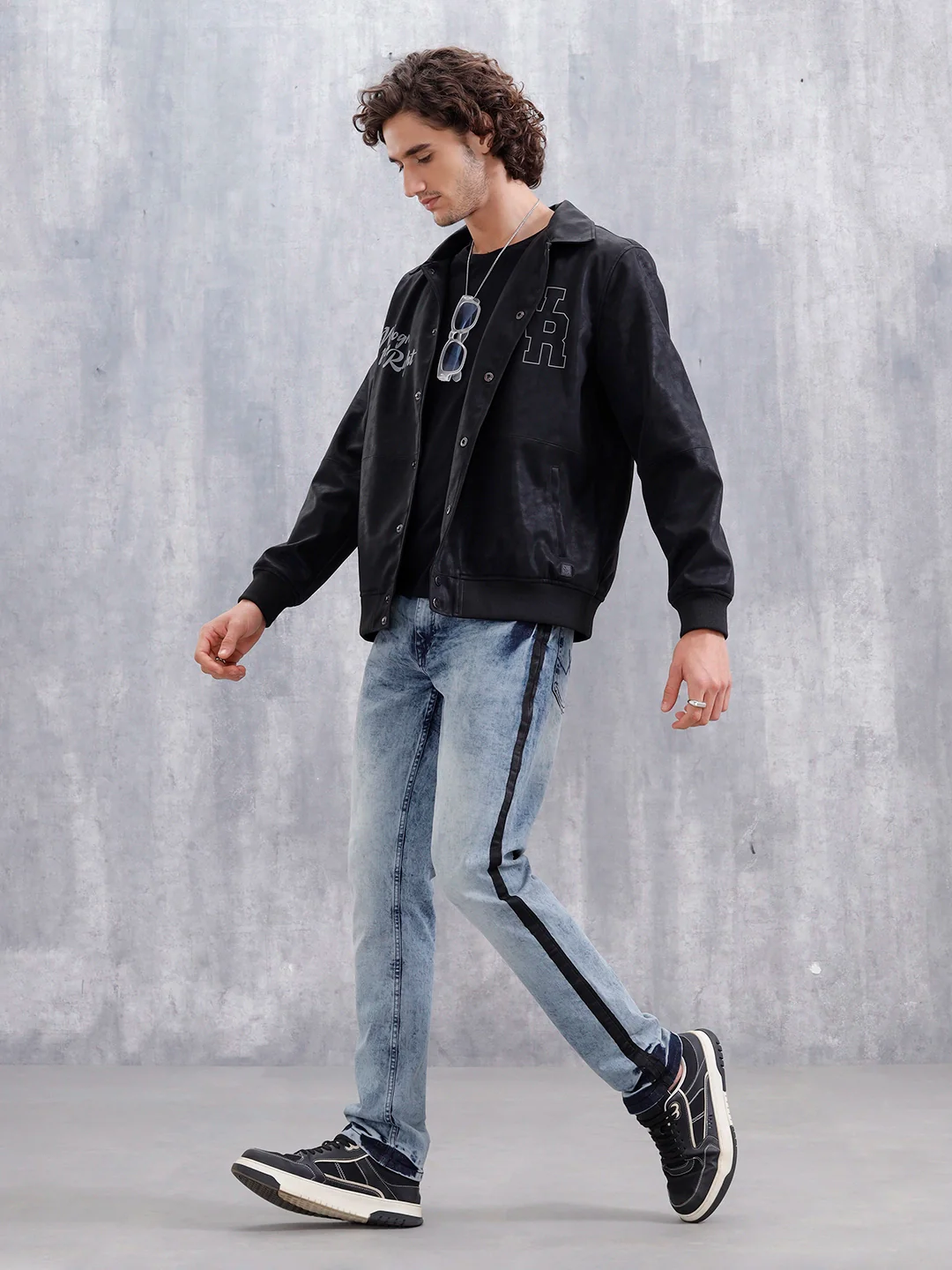 Straight Fit Statement Side Seam Print Jeans | Med Stone - Image 2