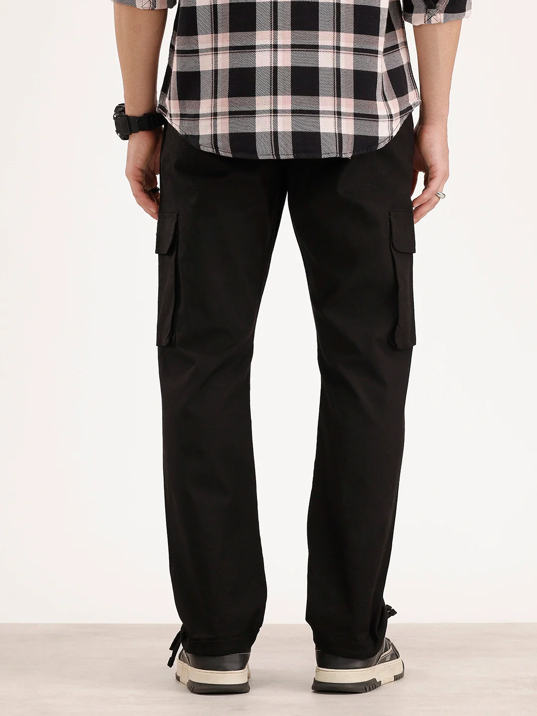 Straight Fit Textured Cargo Trouser | Black - Image 3
