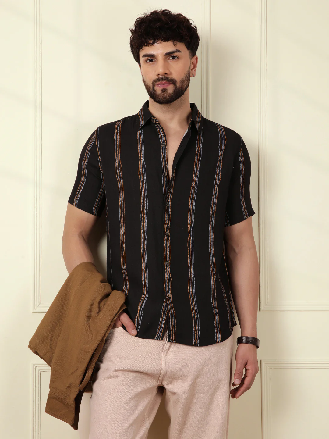 Striped Viscose Shirt | Black - Image 2