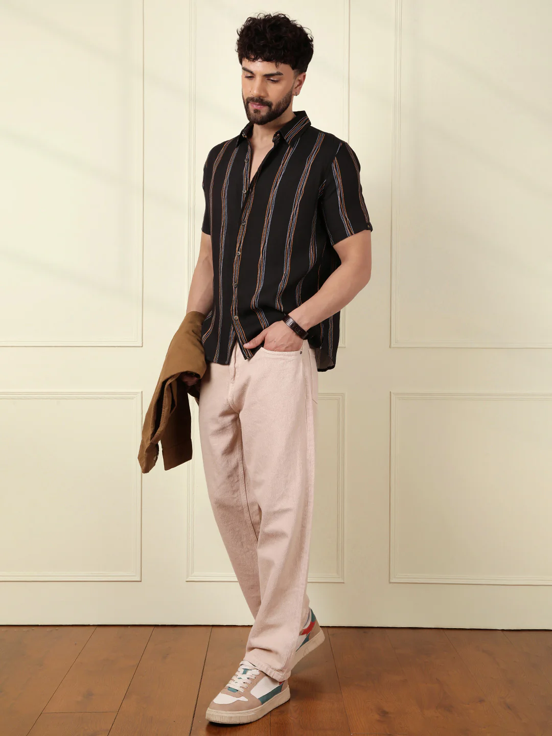 Striped Viscose Shirt | Black - Image 3