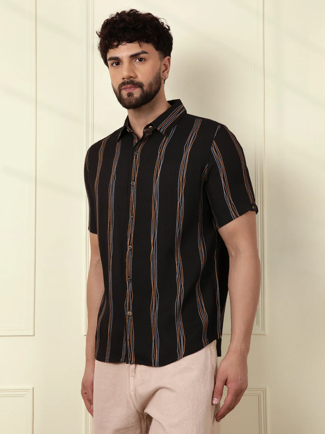 Striped Viscose Shirt | Black - Image 5