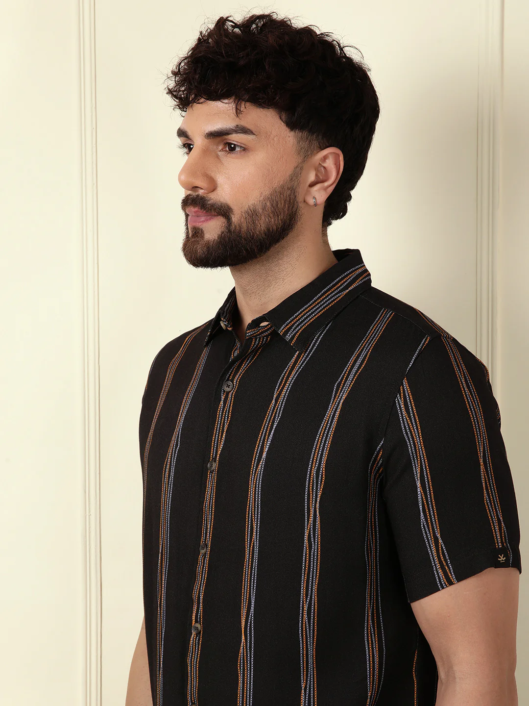 Striped Viscose Shirt | Black - Image 6