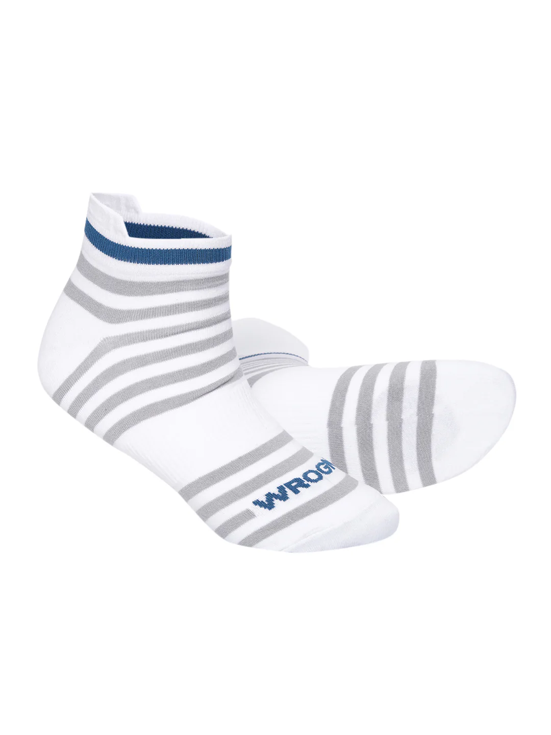 Striped Comfort White & Grey Ankle Socks Pack of 2 - Image 2