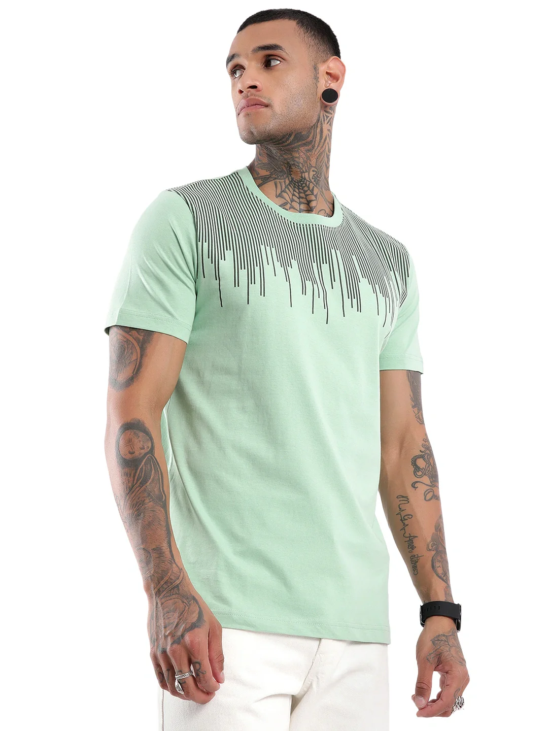 Striped Drip Printed T-Shirt - Image 4