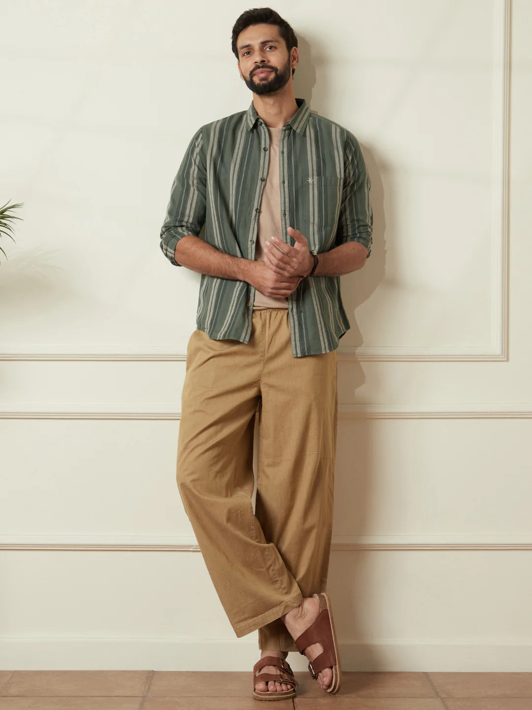 Striped Slim Fit Dobby Shirt | Green - Image 3