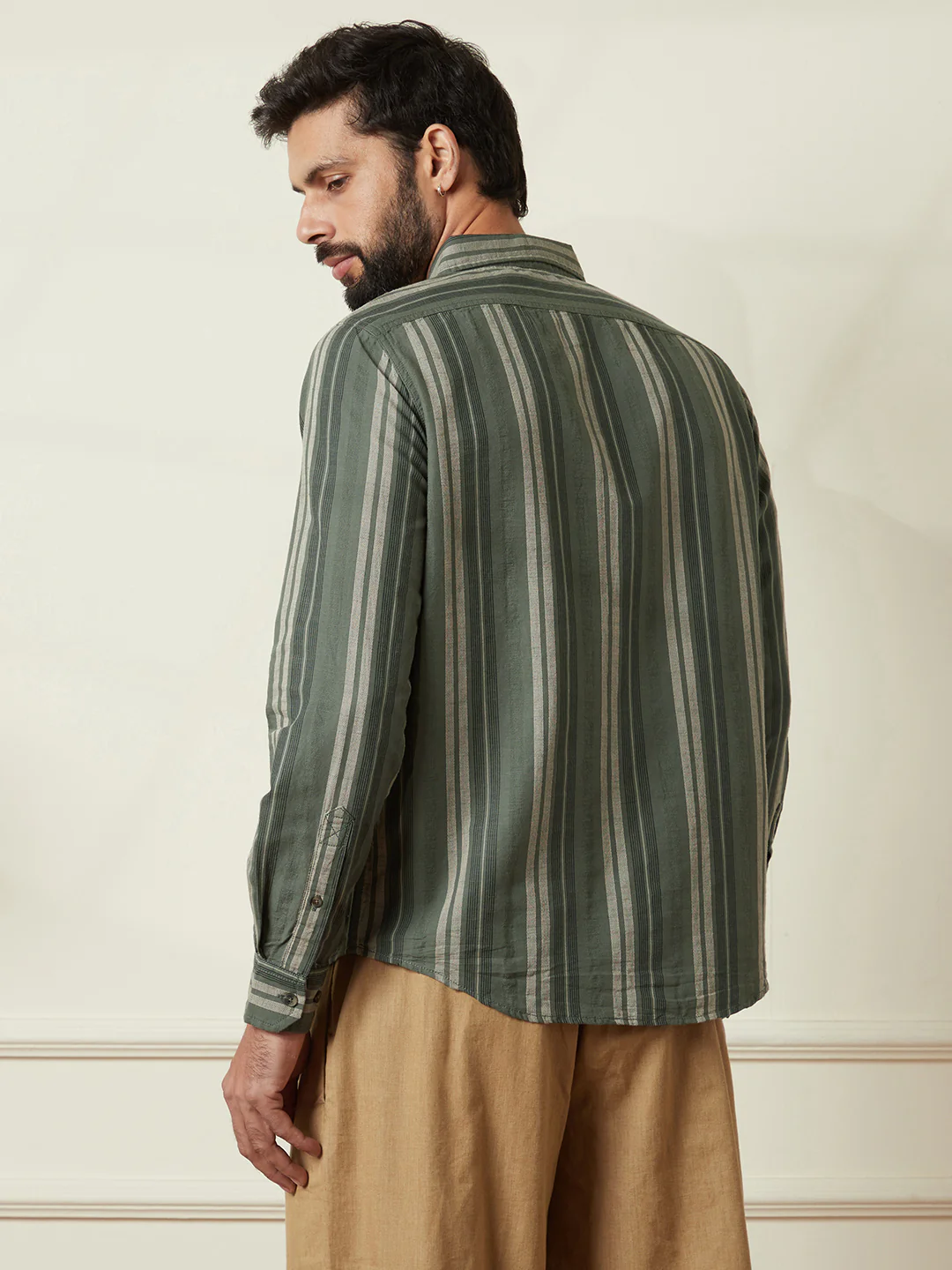 Striped Slim Fit Dobby Shirt | Green - Image 4