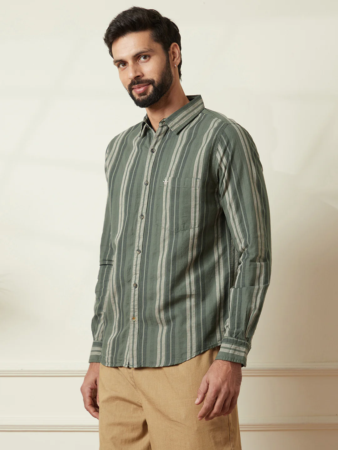 Striped Slim Fit Dobby Shirt | Green - Image 5