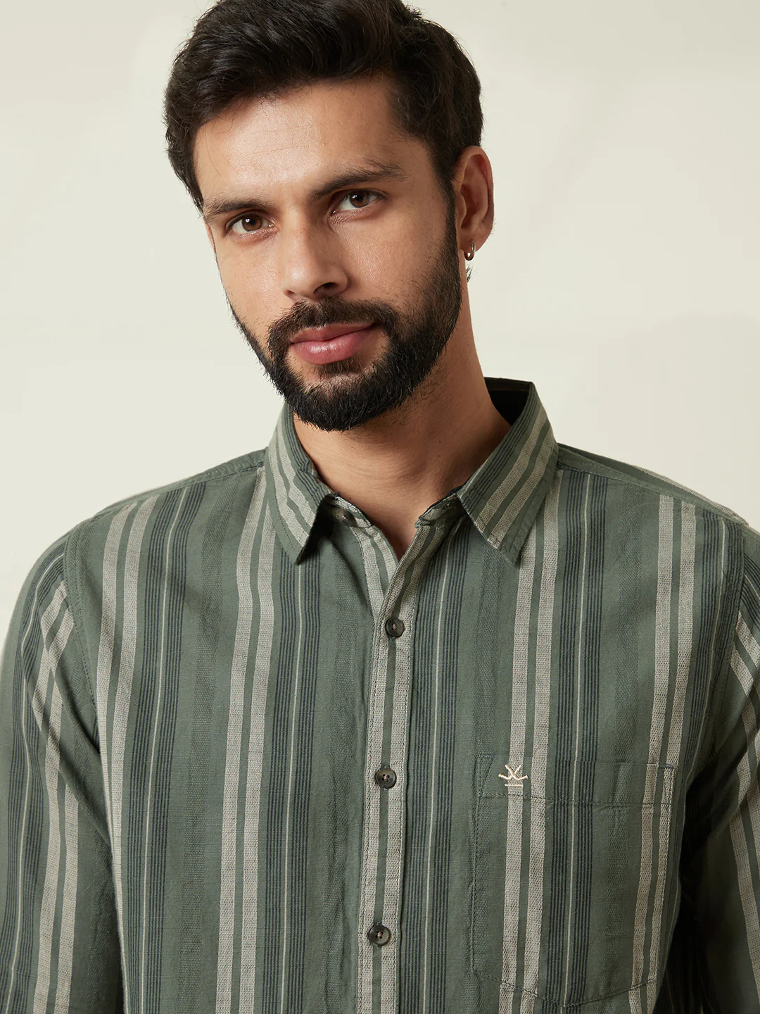 Striped Slim Fit Dobby Shirt | Green - Image 6
